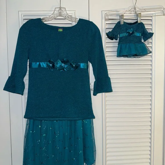 Dollie & Me Teal Dressy Outfit with Matching Doll Dress w/ DISCOUNTED SHIPPING - Picture 2 of 16
